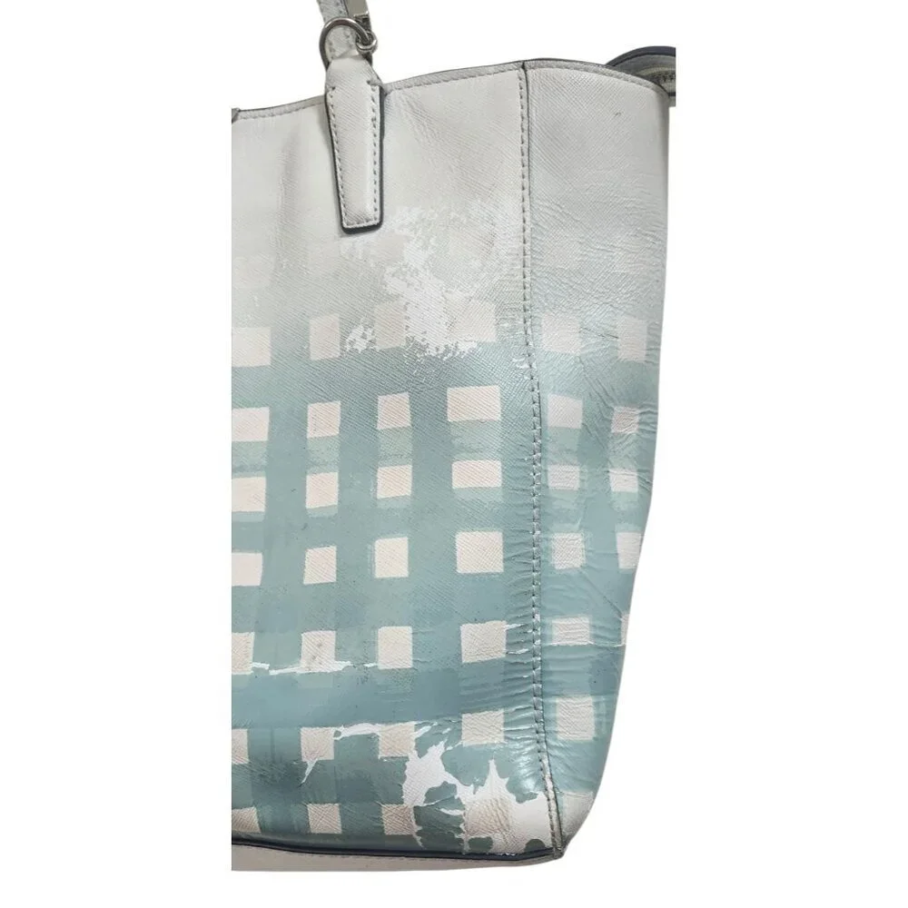Coach Madison Gingham Leather tote blue purse bag